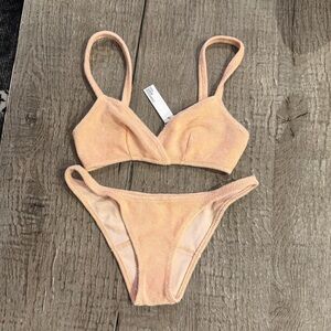 Lisa Marie Fernandez Terry Towel Bikini in Peach.